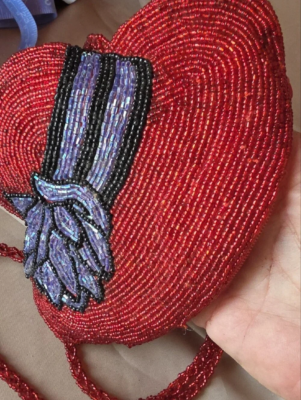 Red Hat Society Beaded Hat-Shaped Crossbody Bag with Purple Bow